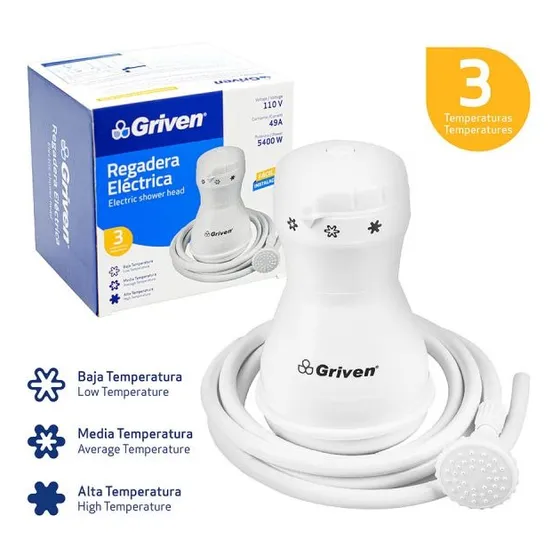 Ducha Regadera Eléctrica 3 Temp Tipo Corona 5400w Griven 