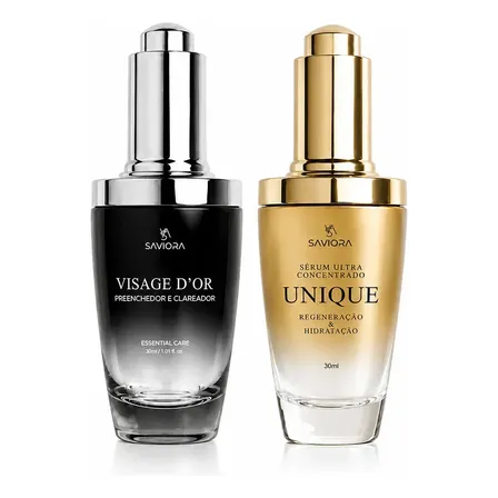 Kit Skincare Sérum Facial Visage D'or E Unique Saviora Todo Tipo De Pele Dia/noite protocolo para melasma clareamento desinflamação e reconstrução
