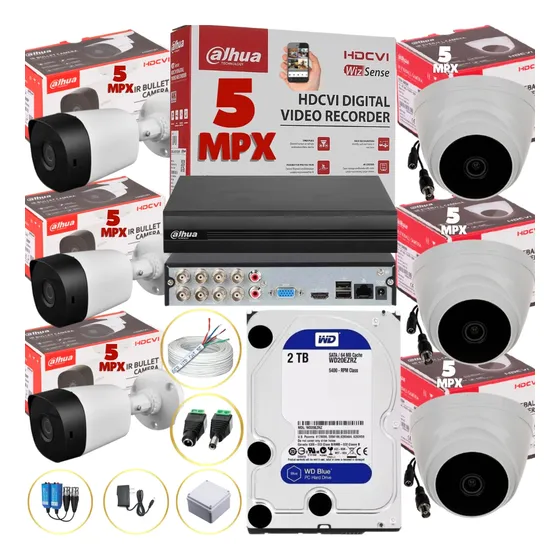 Dahua Kit De Seguridad Dvr 8 Ch 5 Mpx+6 Cámaras 5 Mpx+ Disco