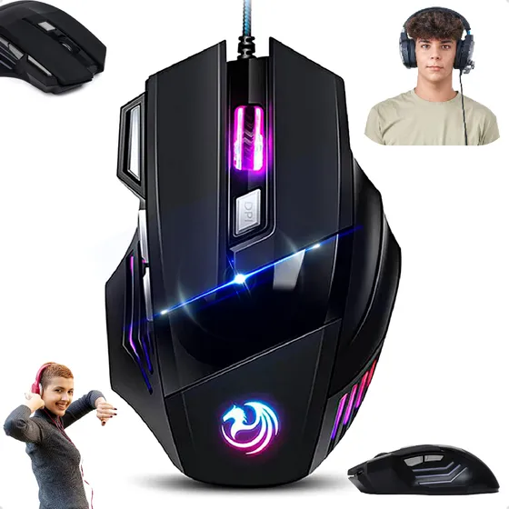 Mouse Gamer 3.200 Dpi Usb Óptico 7 Botões Led Ergonômico
