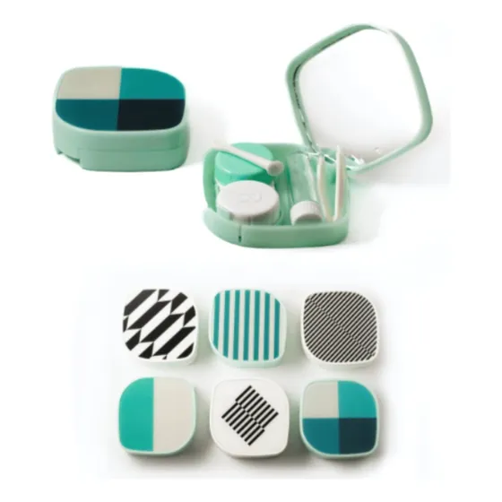 Estuche Para Lentes De Contacto Con Espejo Ventosa Y Pinza Verde Claro