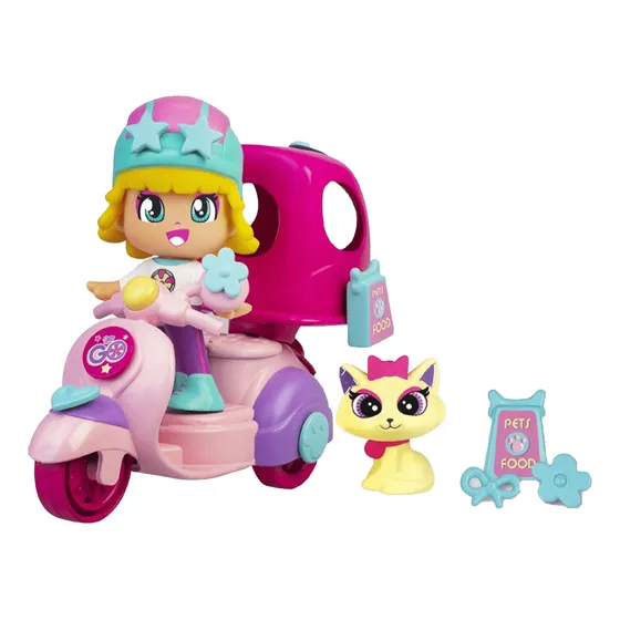 Muñeca De Juguete Con Moto Pinypon Famosa Lets Go + Gato