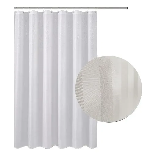 Cortina De Baño Teflon Impermeable Tipo Hotelera Antihongos Colores Lisos Labrados Nombre Del Diseño Blanco Rayas