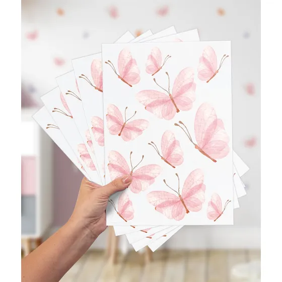 Adesivo De Parede Para Quarto Infantil Menina Borboleta Rosa Cor Borboletas Aquarela Decorativas