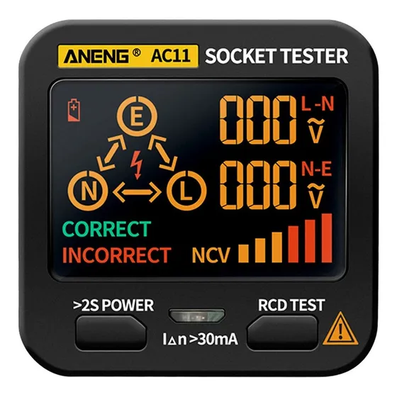 . Aneng Ac11 Electrical Leak Detector Socket Tester Lcd