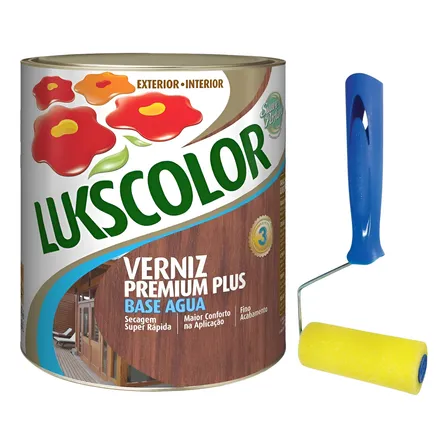 Verniz Base Água 900ml Madeira Lukscolor + Rolo Espuma 9cm