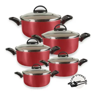 Jogo De Caçarolas Antiaderente 5 Peças Cereja Com UtensĂlios Jogo De Caçarolas Antiaderente 5 Peças Cereja Com UtensĂlios