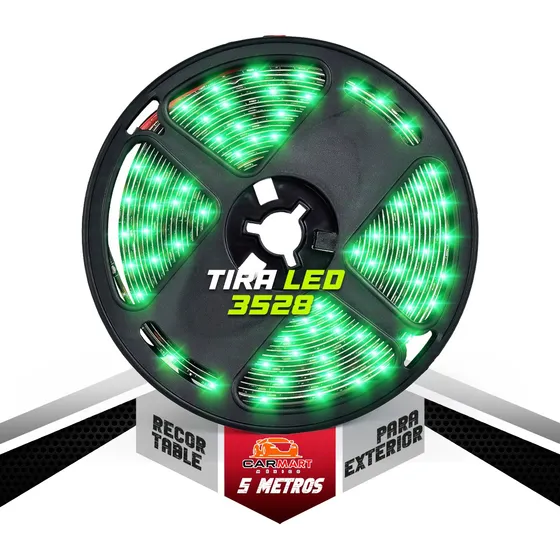 1 Rollo 5m Tira Led 3528 Recortable Exterior Fondo Negro