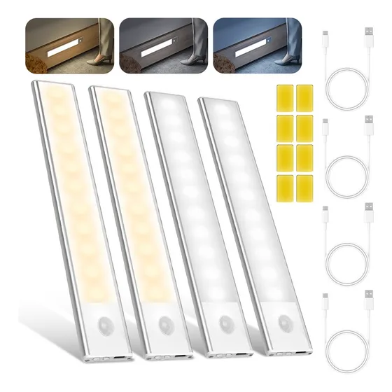 4piezas Lampara Led Recargable Foco Con Sensor De Movimiento