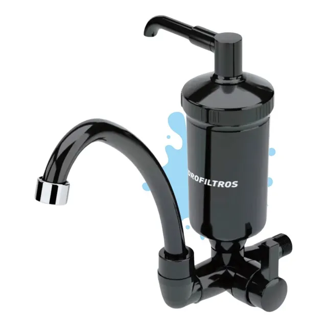 Filtro Com Torneira Cozinha De Parede Preta Água Filtrada
