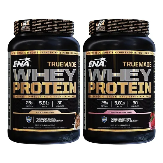 True Made Whey Protein 2 Lb 2x1 Ena Aislada Concentrada Sabor Cookies & Cream + Strawberry Milkshake