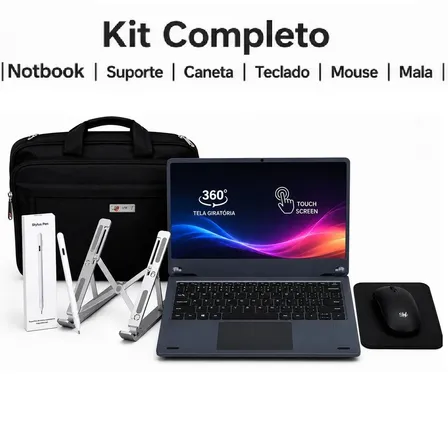 Notebook 2 Em 1 Android 14 12gb 256gb Tela 360° 10 Touch Wifi Chip + Bolsa Mouse Caneta Teclado Estilo Notbook Tablet