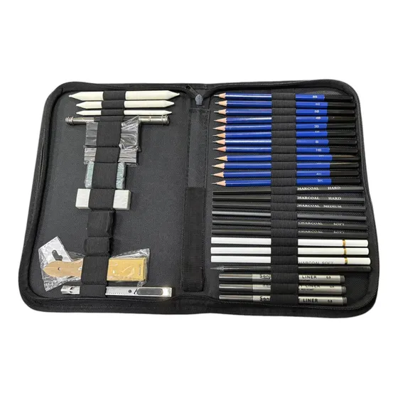 Kit Lapices Dibujo 37 Piezas Trazo Negro