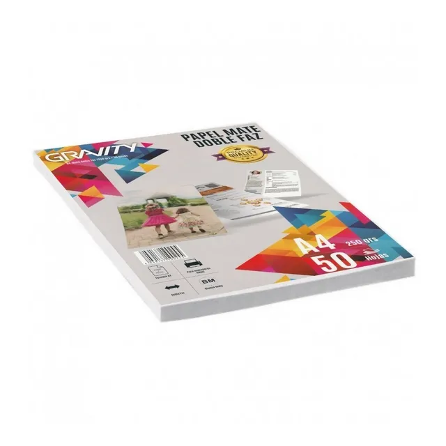 Papel Mate Premium A4 250grs 50 Hojas Doble Faz 