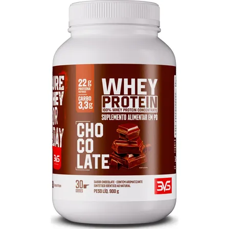 100% Whey Protein Concentrado 900g Sabor: Chocolate - Proteína 100% Pura - 3vs Nutrition