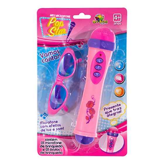Art Brink Microfone infantil com óculos luz e som menina pop star