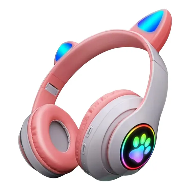 Auricular Bluetooth Vincha Oreja Gato Luz Led Colores Power
