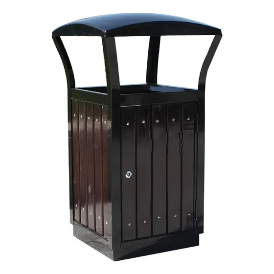 Bote Basura Al Aire Libre Acero Madera Panel Empotrado Cubo