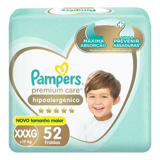 Fralda Pampers Premium Care XXXG 52 unidades