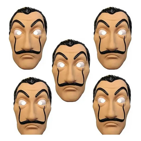Máscara Plástica Salvador Dali La Casa De Papel - Kit Com 5