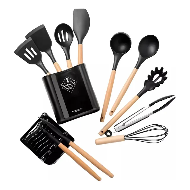 Set De Utensilios De Silicona 13 Piezas Color Negro