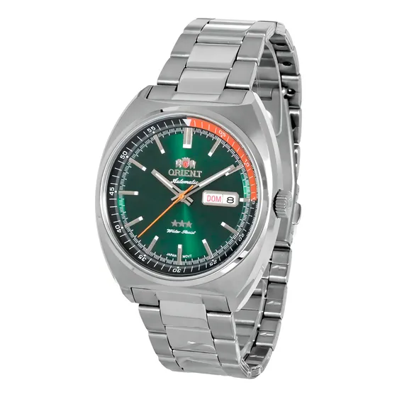 Relógio Orient Masculino Automático 3 Estrelas Aço F49ss032 Cor Da Correia Prateado Cor Do Bisel Prateado Cor Do Fundo Verde
