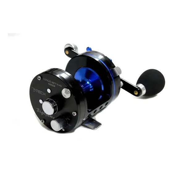 Reel Rotativo Tech Long Casting 5000 Lance Costa Surfcasting Color Negro con Azul Lado de la manija Derecho