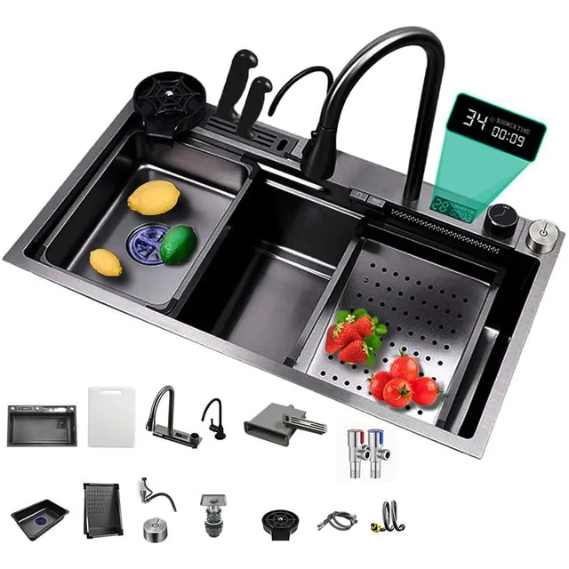 Tarja Fregadero De Cocina De Cascada Acero Inoxidable 75*46 Gris Pistola