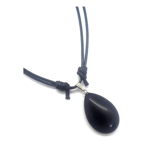 Colar C/ Pingente Gota De Turmalina Negra Folheado À Prata 
