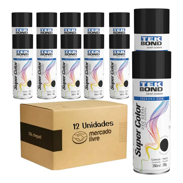 Kit Com 12 Tinta Spray Preto Fosco Tek Bond 350ml/250g