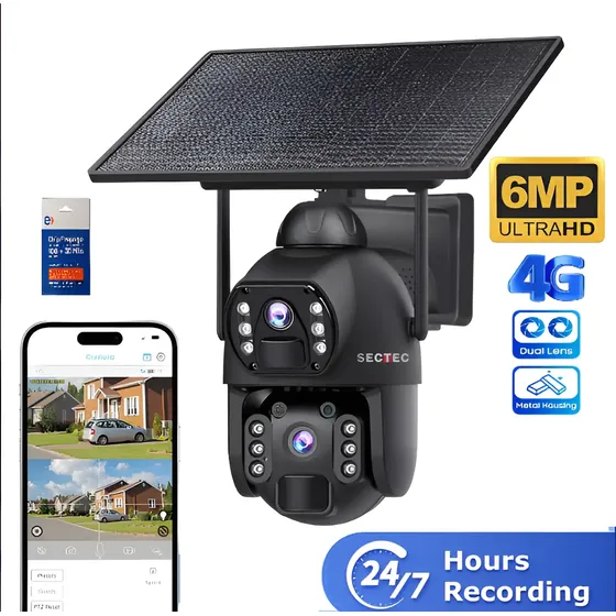 Cámara 4g Doble Panel Solar Metal 6mp Zoom X4 Grabación 24/7