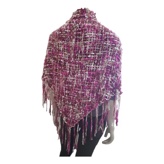 Chal Triangular Poncho Artesanal Tejido Telar Mujer Flecos