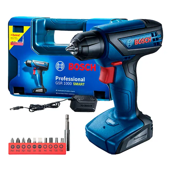 Furadeira parafusadeira sem fio de 6mm Bosch GSR 1000 SMART 12V Com Maleta 127/220V 700rpm Azul