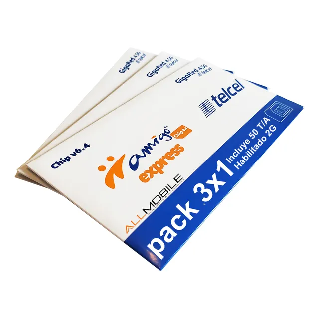 3x1 Chip Simcard 2g Telcel Nuevo Vallarta Amigo Con 50 T/a