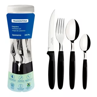 Faqueiro Ipanema Aço Inox E Cabo 24 Peças Preto Tramontina Faqueiro Ipanema Aço Inox E Cabo 24 Peças Preto Tramontina
