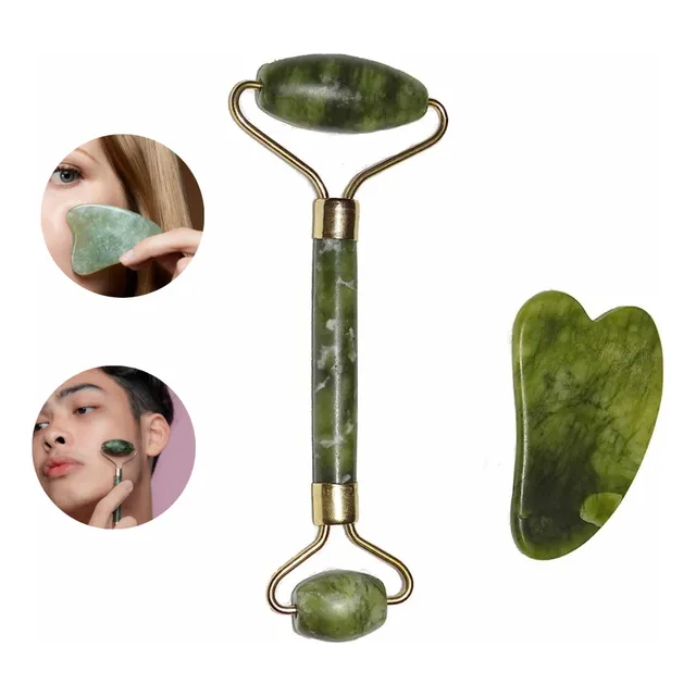 Rodillo De Jade Y Gua Sha Espátula Jade Facial En Caja