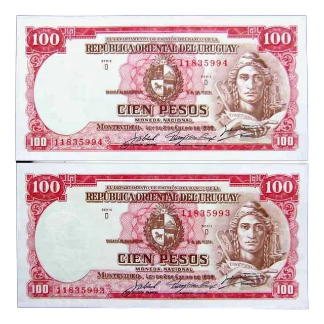 2 Billetes $ 100 Correlativos Brou 1939 Impecable Estado Unc