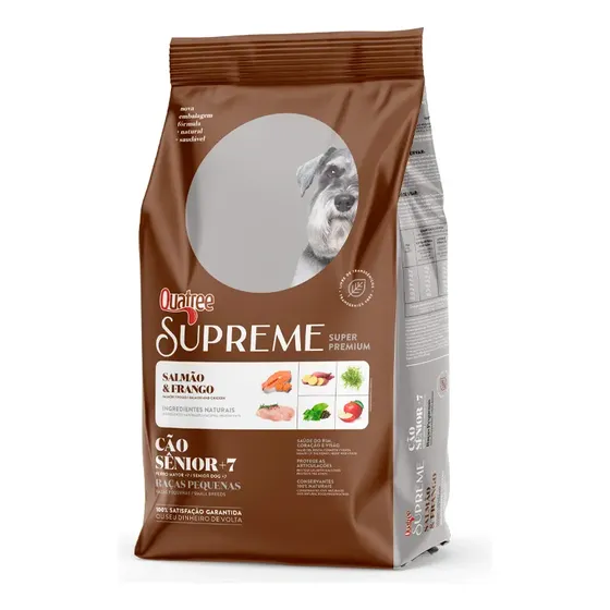 Quatree Supreme Super Premium alimento para cão senior de raça pequena sabor salmão e frango em sacola de 3kg