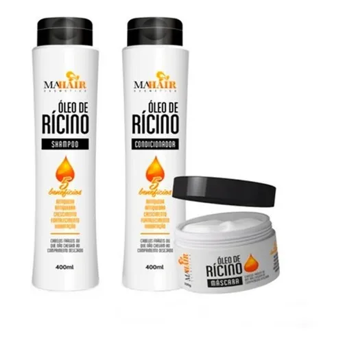 3 Shampoo, 3 Condicionador, 3 Máscaras Óleo De Rícino Mahair