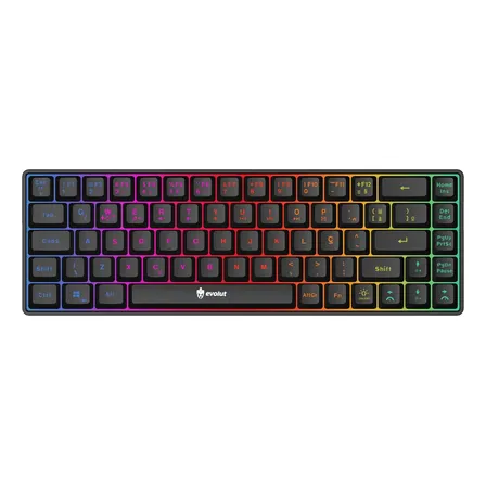 Teclado Gamer Evolut Fay Eg211 60% Backlight Luz Rainbow Rgb Cor Preto Idioma Português Brasil