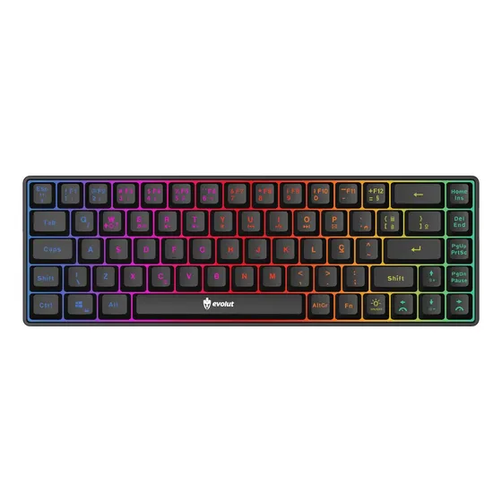 Teclado Gamer Evolut Fay Eg211 60% Backlight Luz Rainbow Rgb Cor Preto Idioma Português Brasil