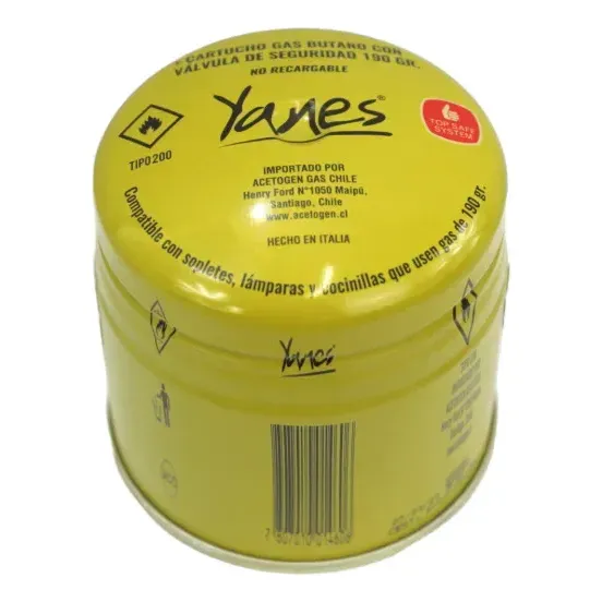 Cartucho Gas Butano C/valvula Seguridad 190gr Yanes 1 Unidad