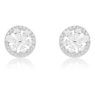 Brinco Flor Cravejada Gotas De Zircônia Prata 925 Brinco Flor Cravejada Gotas De Zircônia Prata 925