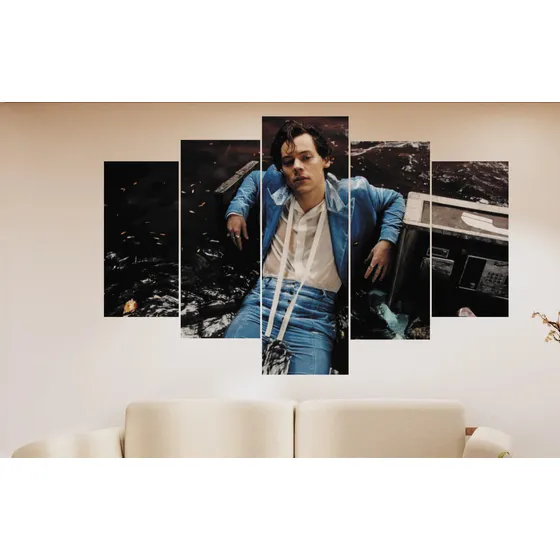 Cuadro Decorativo Harry Styles Set 5 Piezas Sala Negro