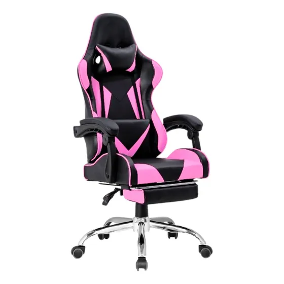 Silla de escritorio Ph Import Premium1 24587-PRE gamer ergonómica negra y rosa con tapizado de cuero sintético