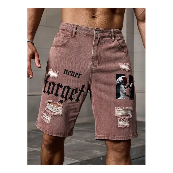 Shein Manfinity Homme Shorts Jean Rasgado Y Estampado