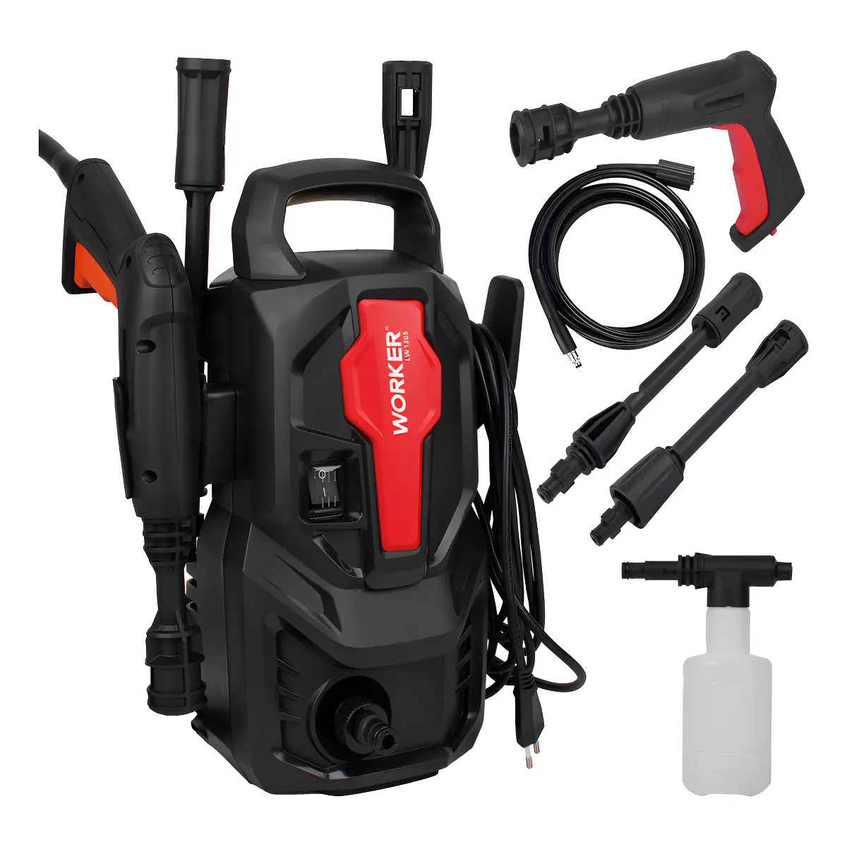 Lavadora De Alta Pressão Potente 1305lbs Kit Shampoo Worker Preto 127v