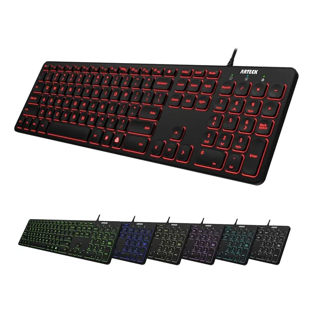 Arteck Teclado Con Cable Usb Teclado Universal De 7 Colores