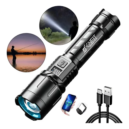 Lanterna Tática Enfit Vida M160 3800lm Usb Recarregável Aluminio Zoom 2km Led Branco Preto