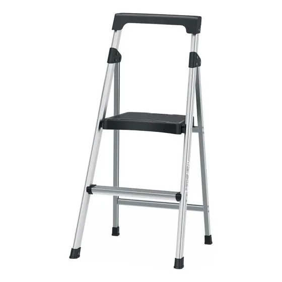 Caja Con 2 Escalera Tubular Plegable, 2 Peldaños, Aluminio, 